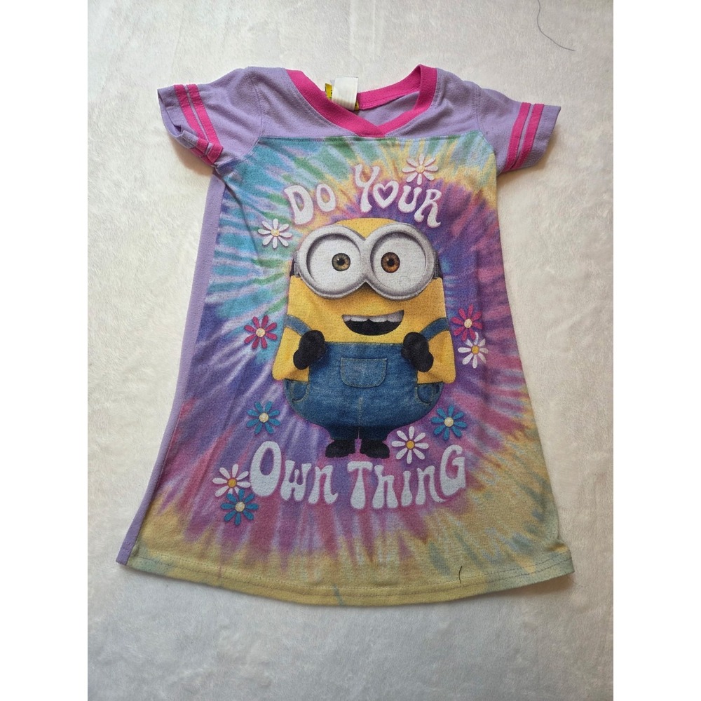 180. Minions "Do Your Own Thing" Girls Nightgown Sleep Shirt XS 4/5 Purple...